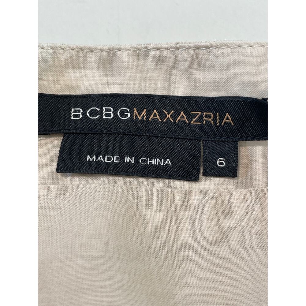 BCBGMaxAzria Sz 6 Beige Skirt Linen‑Like Fabric 100% Cotton Embroidered Detail - Picture 2 of 7